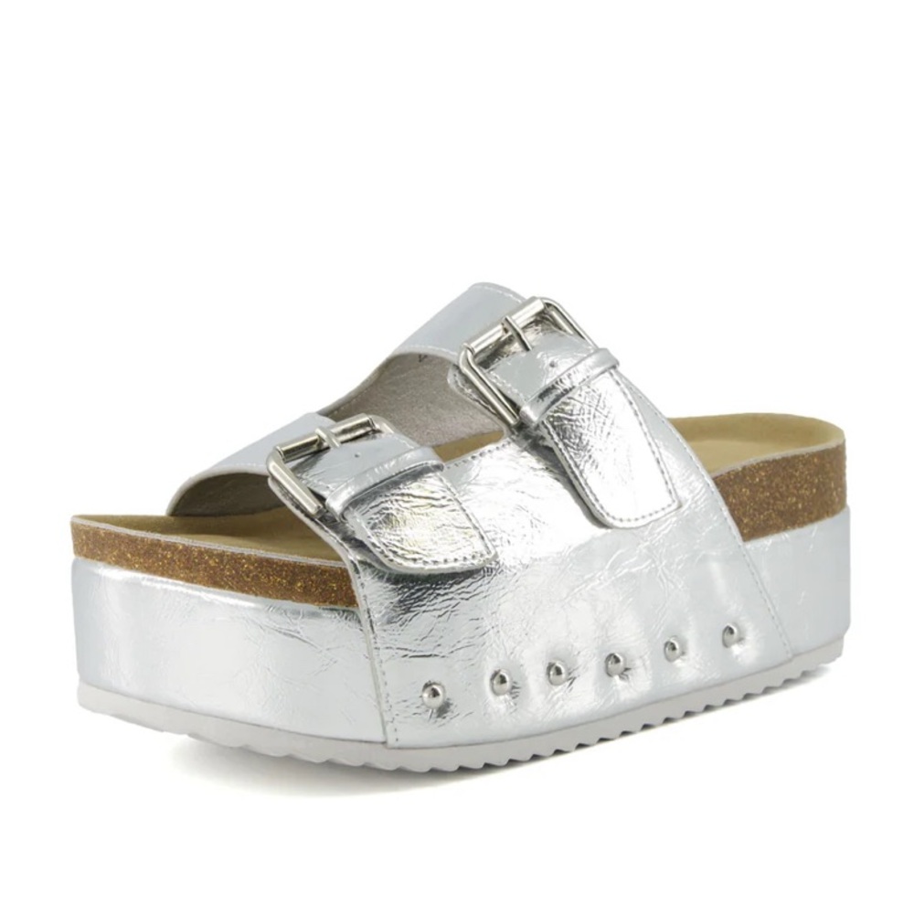 Silver Platform Buckle Sandals
